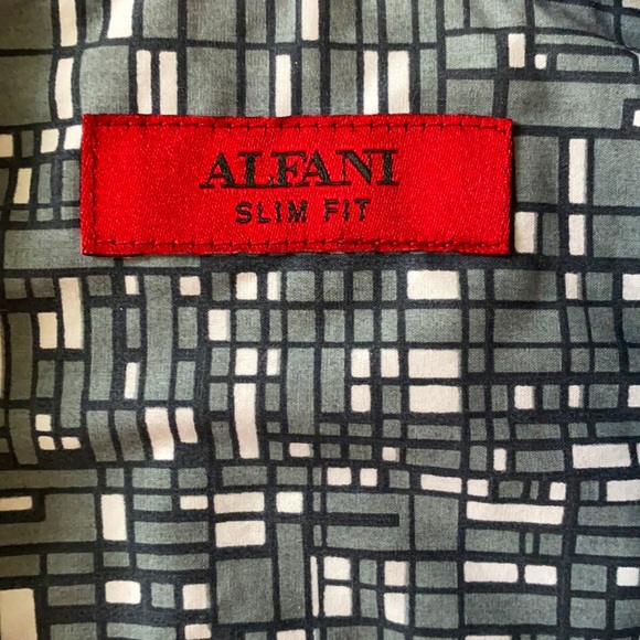 Alfani Mens Gray/White Pattern Button Down Shirt - Slim Fit Size M - Brand New - Picture 2 of 3